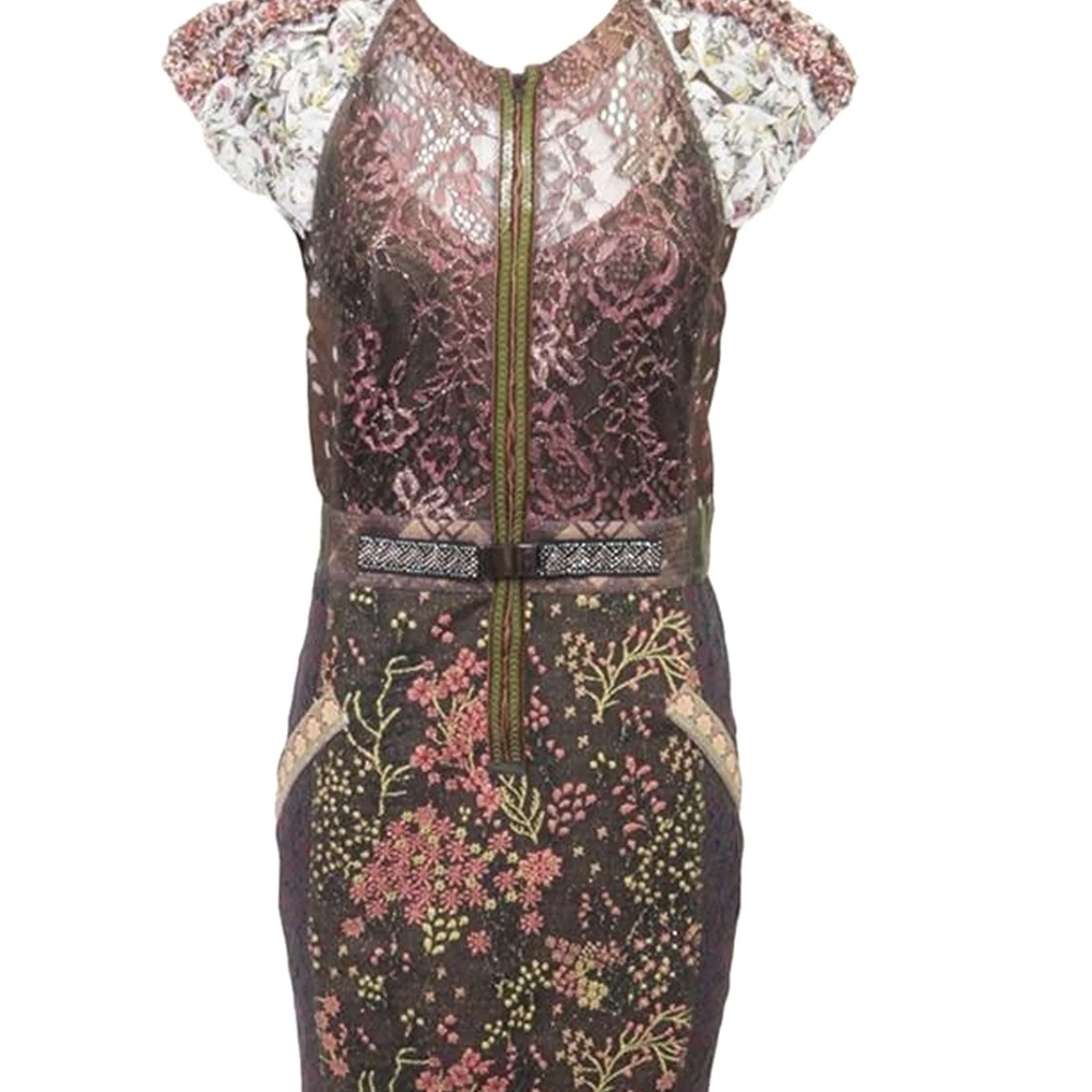 Byron Lars versailles Sheath dress- Elegant Lace Dress with Floral Patterns